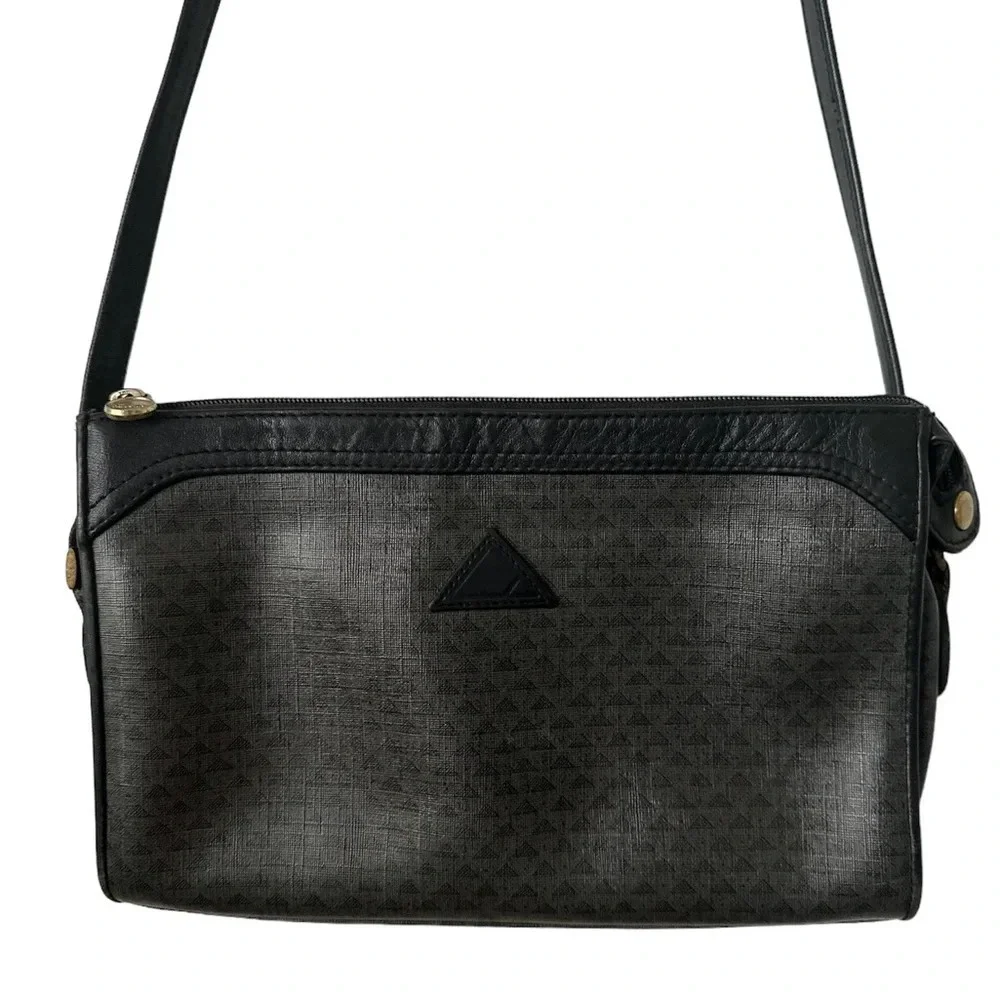 LIZ CLAIBORNE Black Gray Leather Crossbody Bag Vintage